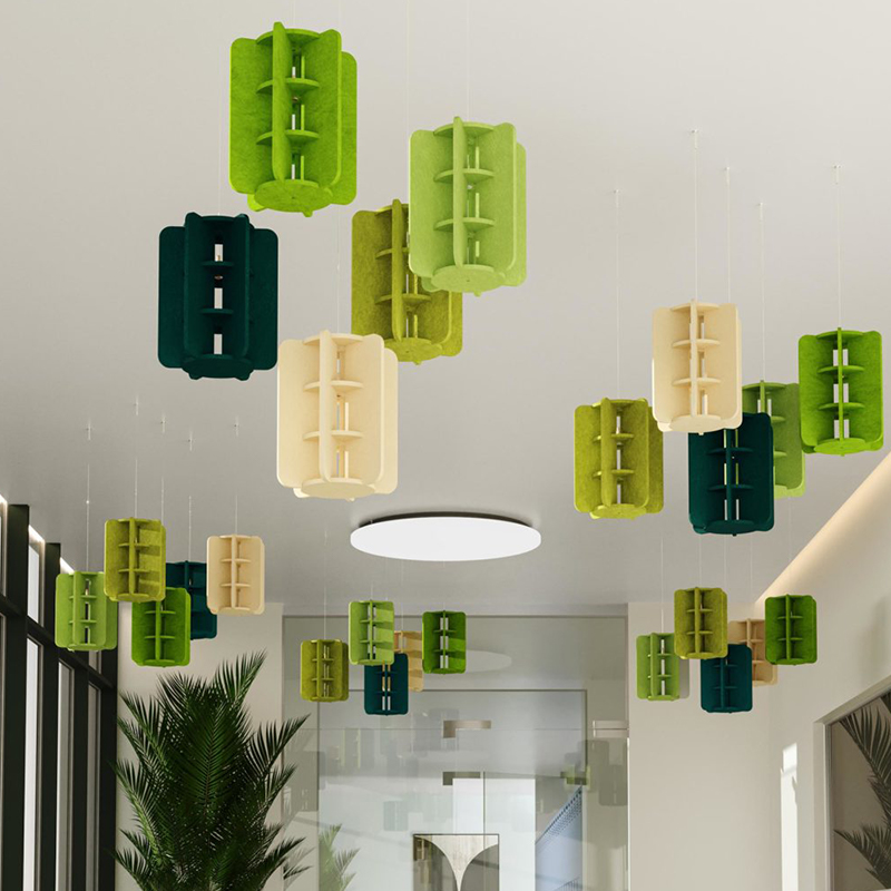 Painel acústico de design moderno defletores com absorção de som e formato de tira de placa de fibra de poliéster ecológico para uso em academia Painel acústico de design moderno defletores com absorção de som e formato de tira de placa de fibra de poliéster ecológico para uso em academia