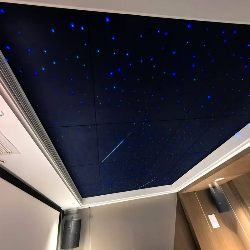 Painéis acústicos de fibra óptica coloridos de cor sólida para hotéis modernos controle remoto luz ambiente estrela estiramento de calor design gráfico Painéis acústicos de fibra óptica coloridos de cor sólida para hotéis modernos controle remoto luz ambiente estrela estiramento de calor design gráfico
