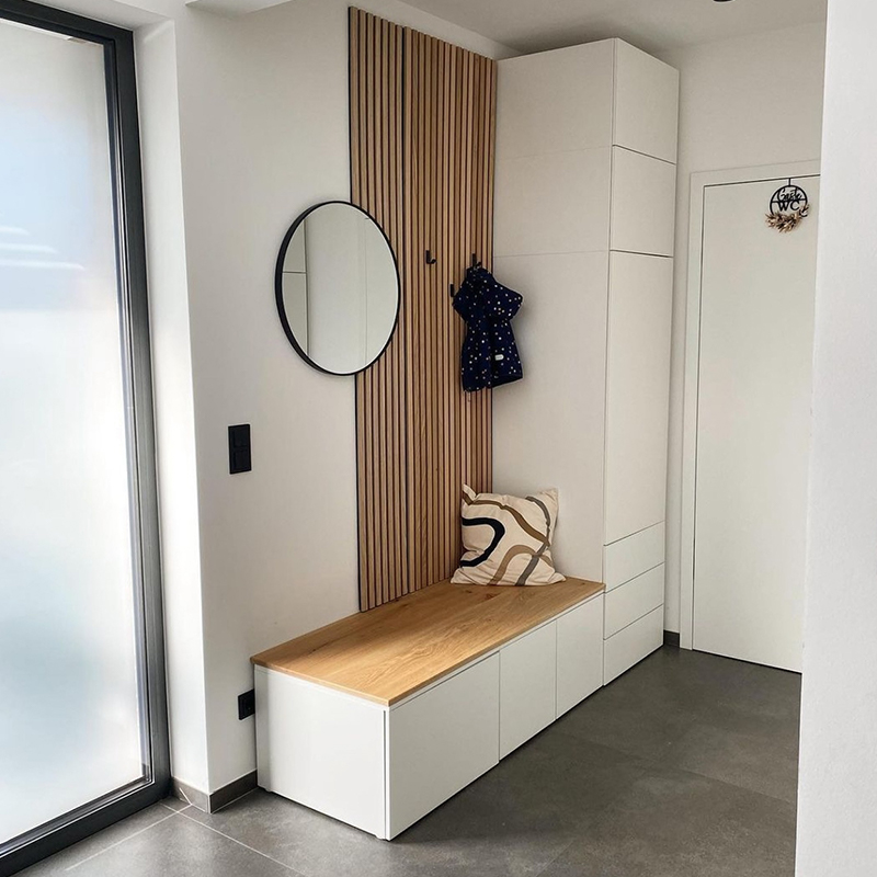 Akupanel Design Painéis de parede acústicos de madeira Modelo 3D Ripas de madeira à prova de som para uso doméstico, hotel, escola, cinema, hospital