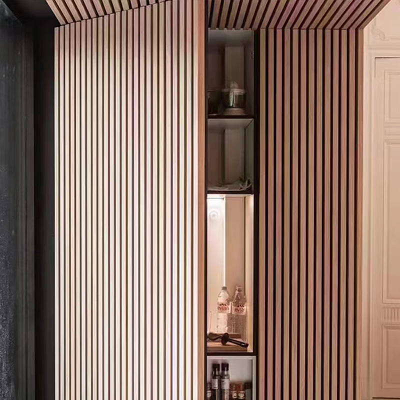 Painel de parede de ripas de madeira Spesonic para interior com cancelamento de ruído acústico decorativo 3D painéis de parede com absorção de som Akupanel